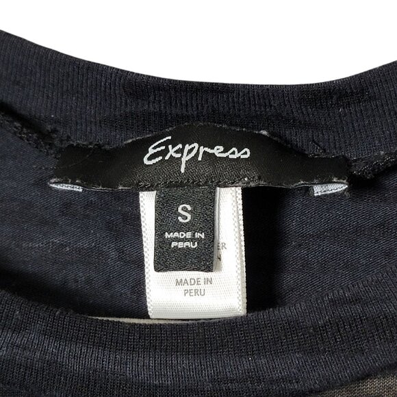 Express Womens Black Gold Y2K 2000s Burnout Abstract Script Graphic Top Small - Picture 8 of 10